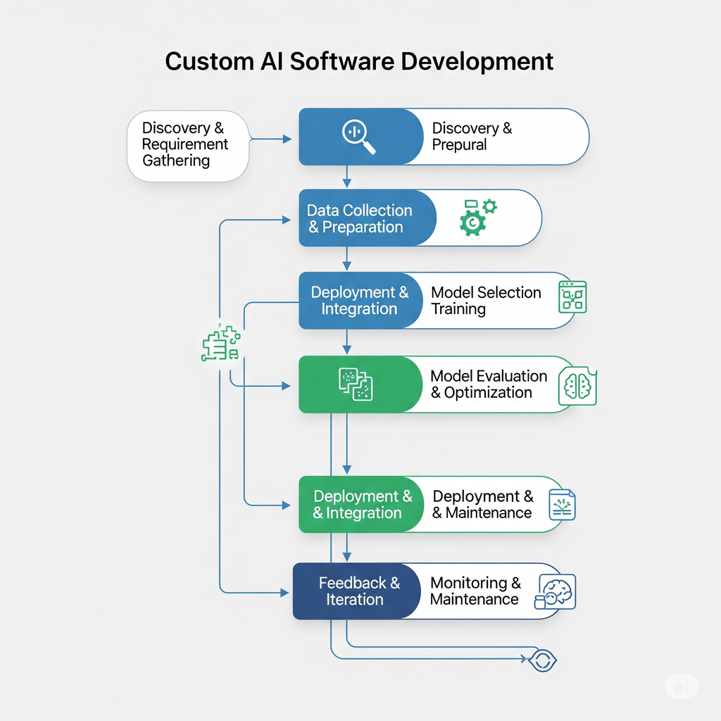 Diagram of custom AI software development workflow